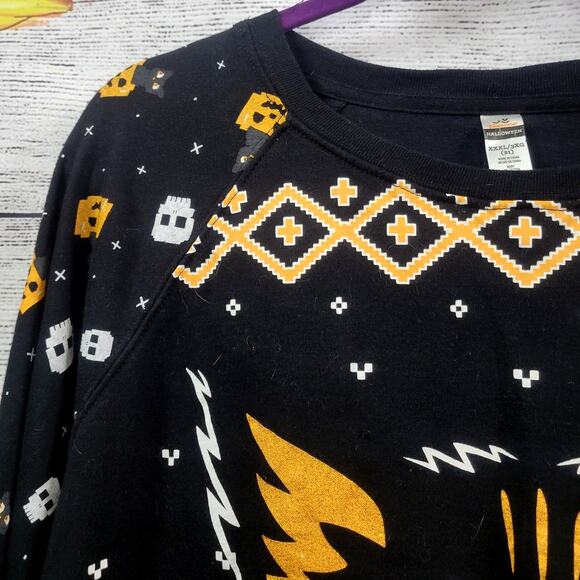 Junior Black Halloween Sweatshirt Kitty Cat Sweat Shirt XXXL (21) - Picture 3 of 8